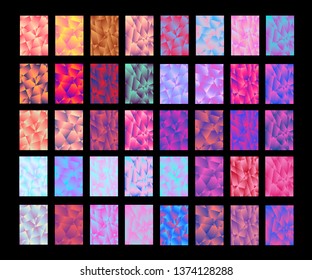 Set of colorful low poly Vector pattern Gradient Set. Modern Smartphone screen, mobile app Template. Design for Wallpaper, background, banner, flyer, Social media post