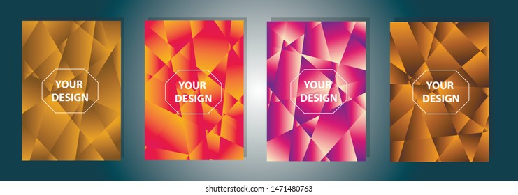 Set of colorful low poly Vector pattern Gradient Set. Modern Smartphone screen, mobile app Template. Design for Wallpaper, background, banner, flyer, Social media post. 