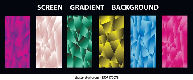 Set of colorful low poly Vector pattern Gradient Set. Modern Smartphone screen, mobile app Template. Design for Wallpaper, background, banner, flyer, Social media post. 