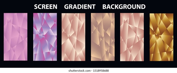 Set of colorful low poly Vector pattern Gradient Set. Modern Smartphone screen, mobile app Template. Design for Wallpaper, background, banner, flyer, Social media post. 