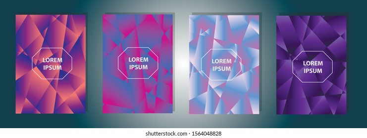 Set of colorful low poly Vector pattern Gradient Set. Modern Smartphone screen, mobile app Template. Design for Wallpaper, background, banner, flyer, Social media post. 