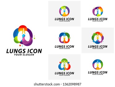 Set of Colorful Lungs logo design concept, Health lungs logo template vector, Icon Symbol
