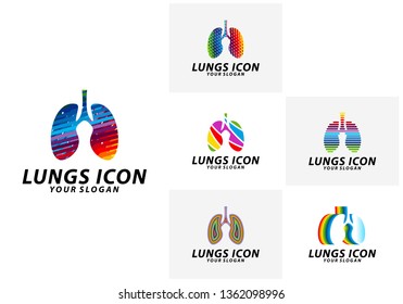 Set of Colorful Lungs logo design concept, Health lungs logo template vector, Icon Symbol