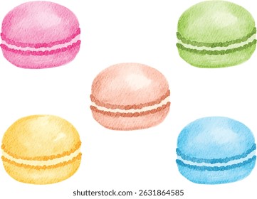 set of colorful macarons watercolor illustration