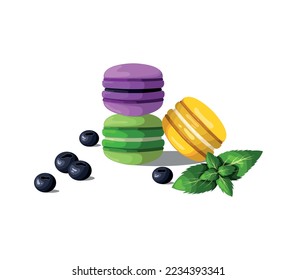 Conjunto de macarons coloridos aislados en fondo blanco