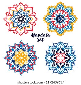 Set of colorful madala round ornaments, can be used as decorations for wedding or indian holidays,  vector illustration