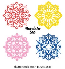 Set of colorful madala round ornaments, can be used as decorations for wedding or indian holidays,  vector illustration