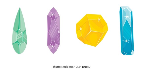 conjunto de cristales mágicos coloridos en un sencillo y mínimo estilo plano