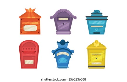 Set of colorful mailboxes. Vector illustration on a white background.