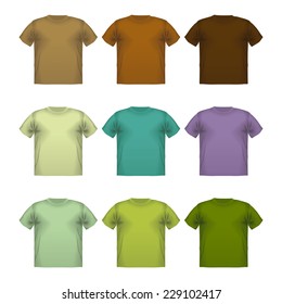 Set of colorful male t-shirts Vector wear printing advertisement isolated clothing retail cloth 