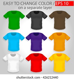 Set of colorful male t-shirts. Vector.