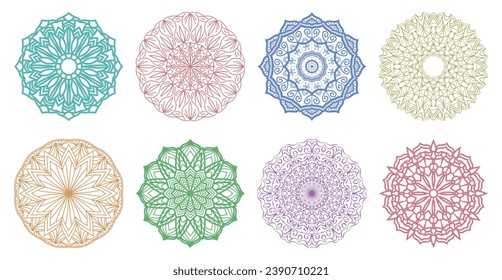 Set of colorful mandalas. Vector lace pattern. Ornamental round ornaments. Abstract illustration. Collection	