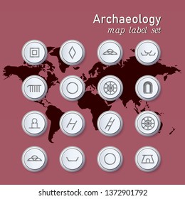 Set of colorful map archaeologycal button. Vector illustration