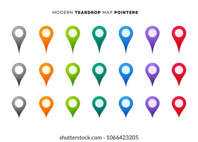 Set of Colorful Map Markers. Collection of Modern Pointers. Vector Design Elements.