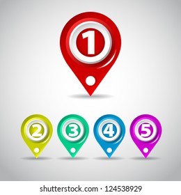 Set of Colorful Map Markers - Counter One, two, three, four, five