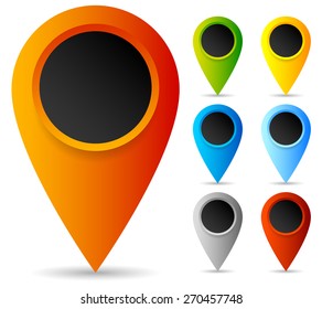 Set of colorful map markers, map pins