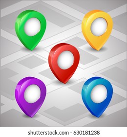 Set of colorful  map marks