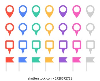 Set of colorful map pins. Isolated on white background. Vector Illustration.