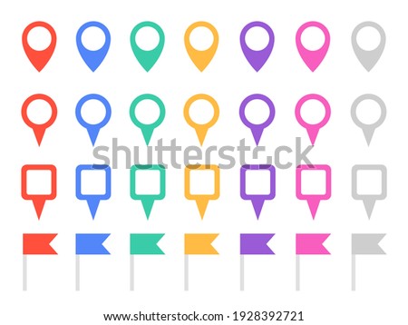 Set of colorful map pins. Isolated on white background. Vector Illustration.