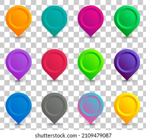 Set of colorful map pointer. Map pins, markers. Location icons for map. Vector illustration. EPS - 10
