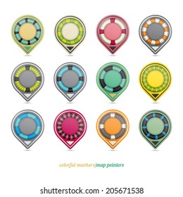 set of colorful map pointers isolated on white background. vector icons