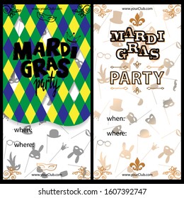 Set of Colorful Mardi Gras Carnival Invitation backgrouns