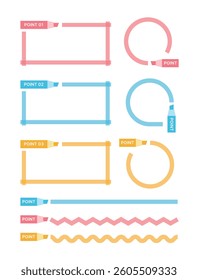 A set of colorful marker and highlighter concept line and frame border illustrations. Stationery for art, office, study, and design.
