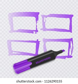 Set of colorful markers with highlighter elements isolated on transparent background. Transparent highlighters. Vector realistic style.