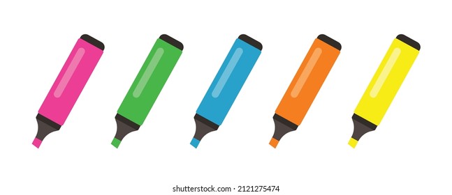 Set of colorful markers. Multicolored highlighters isolated on white background. School tools. Vector stock