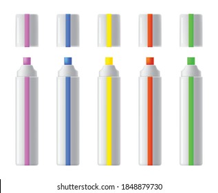 Set of colorful markers. Vector realistic highlighters, felt tip marker or pens collection for design in home, office and school projects, scrapbooks. Children and artist vivid painting tools