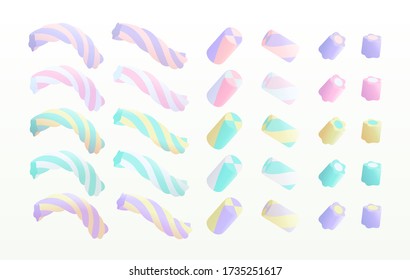 Set of colorful marshmallows. Sweet sugar candy isolated on white background. Vector illustration in flat style.