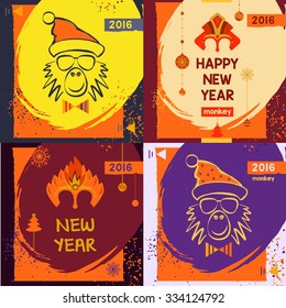 Set colorful mask christmas monkey. Hand drawn mask for happy new year. Chinese zodiac 2016. Child party.