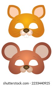 Set of colorful masks of animal characters for children. Squirrel and bear mask.