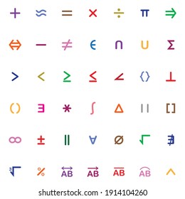 set of colorful mathematical symbols on white background svg