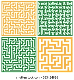 Set of colorful mazes/ Good for logo or icon. Abstract vector background illustration. Yellow and green colors.