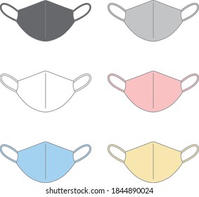 Set of colorful medical masks. Vector illustration isolated on white background.