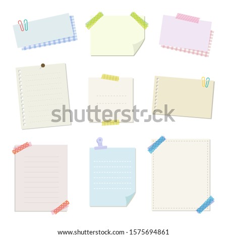 Set of colorful memo and papers
