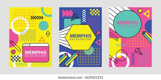 Set of colorful memphis design template background