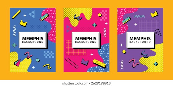 Set of colorful memphis shape element template background