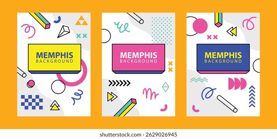 Conjunto de fondo de Plantilla de diseño de Vector de memphis colorido