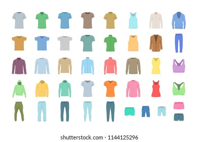 Set of Colorful men's and women’s clothes. flat style. isolated on white background
