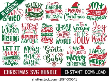 Set of colorful merry Christmas quotes typography SVG cut files with white background