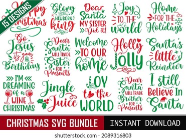 Set of Colorful Merry Christmas SVG cut files with white background