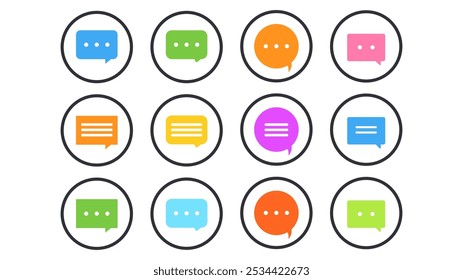 Set of colorful message icons. Vector illustration. Flat minimalist style design.
