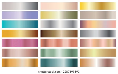 Set of colorful metal gradients.Metallic backgrounds collection.