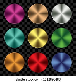Set of colorful of metallic circle shape with radial gradient texture. Vector design template for use frame, element design