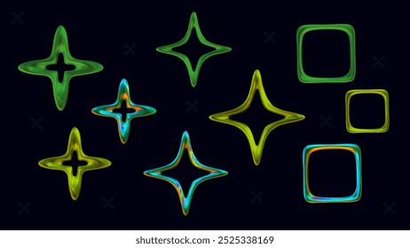 Set of colorful metallic icons.Trendy metallic Sticker Collection. 3D vector illustrtion