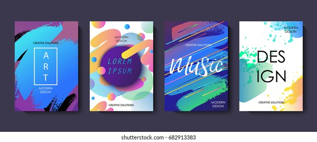 Set of colorful minimal design brochure, book covers. Universal vector background for poster, card template with modern futuristic  halftone gradient.