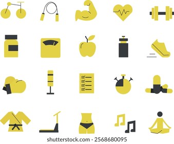 Set of colorful and minimalist icons suitable for gym branches and healthcare niches.