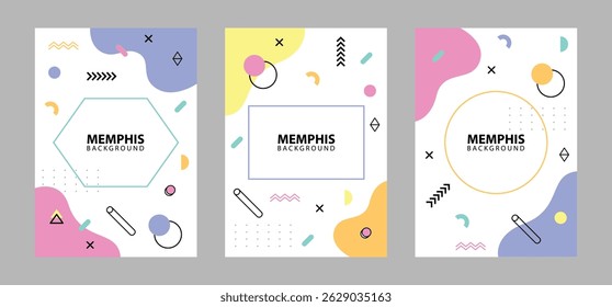 Set of colorful minimalist memphis design template background